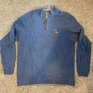 Tommy Bahama Mickey Mouse Mens Size L Blue 1/4 Zip Pullover Sweater